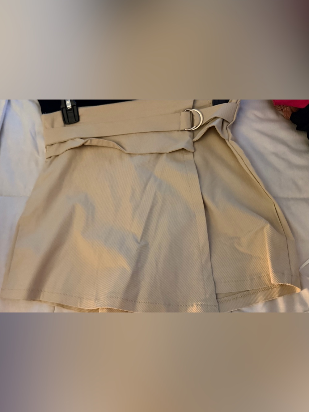 High-Waist Cream A-Line Skirt with D-Ring Belt